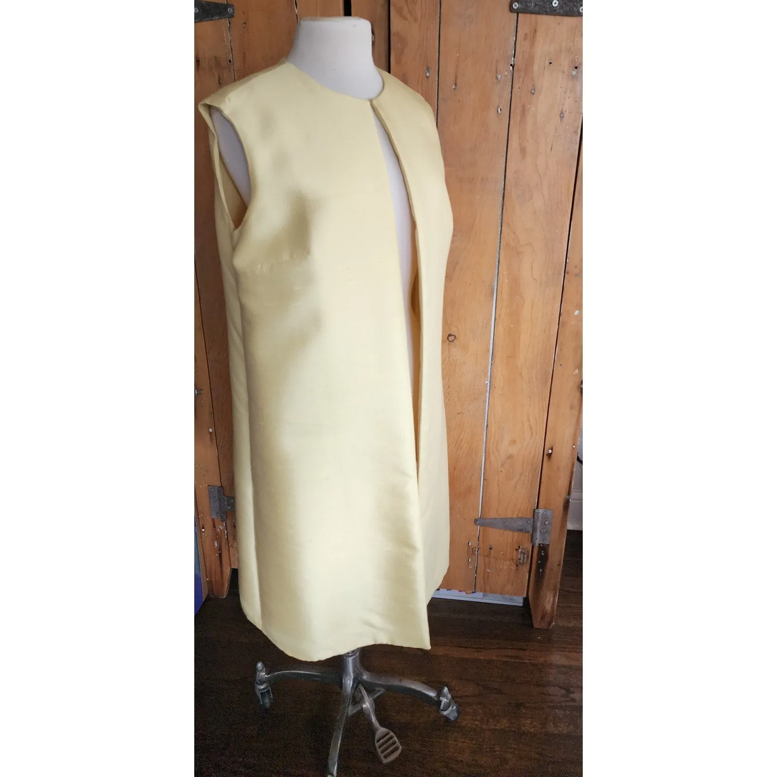 Vintage 60s Long Vest Yellow Silk Duster