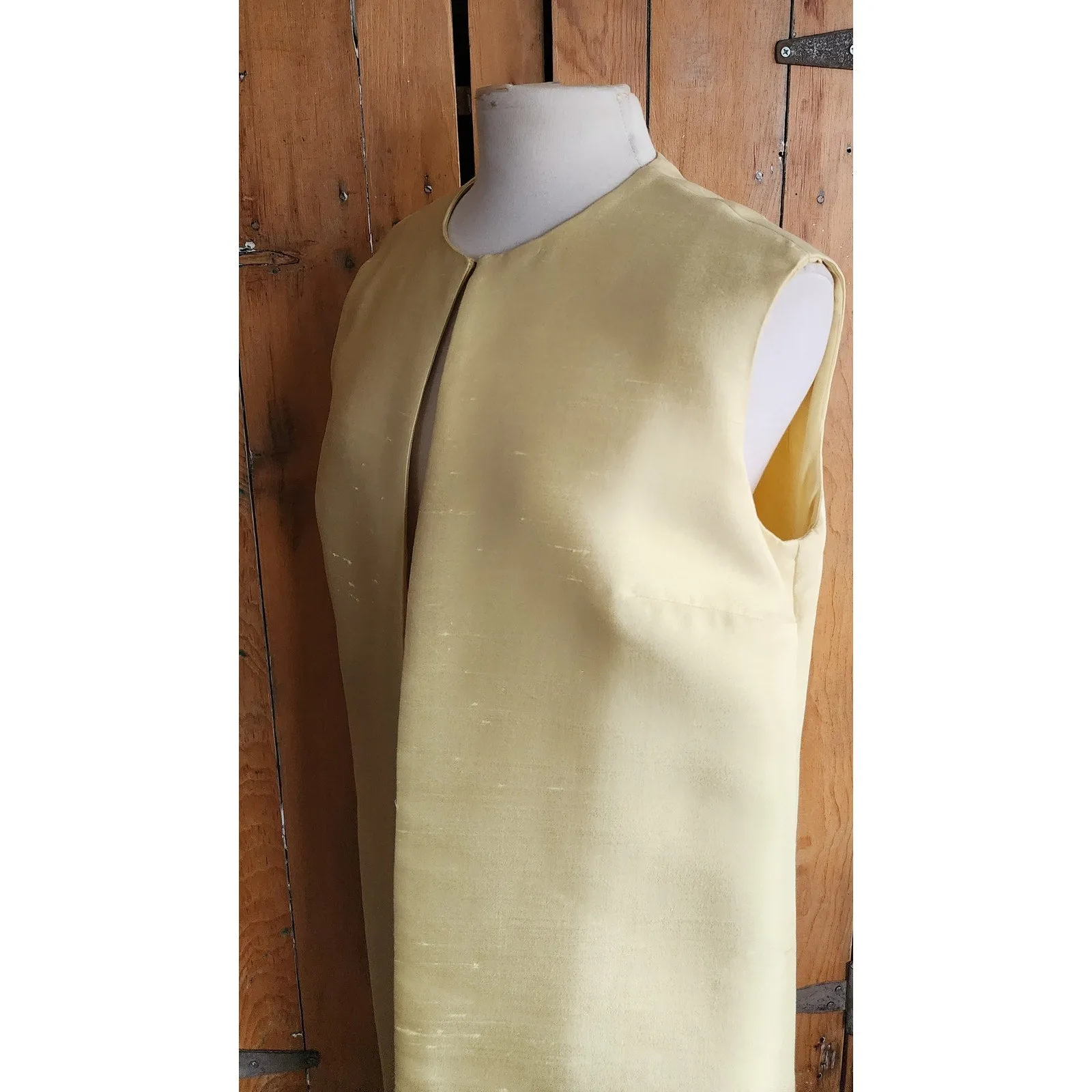 Vintage 60s Long Vest Yellow Silk Duster