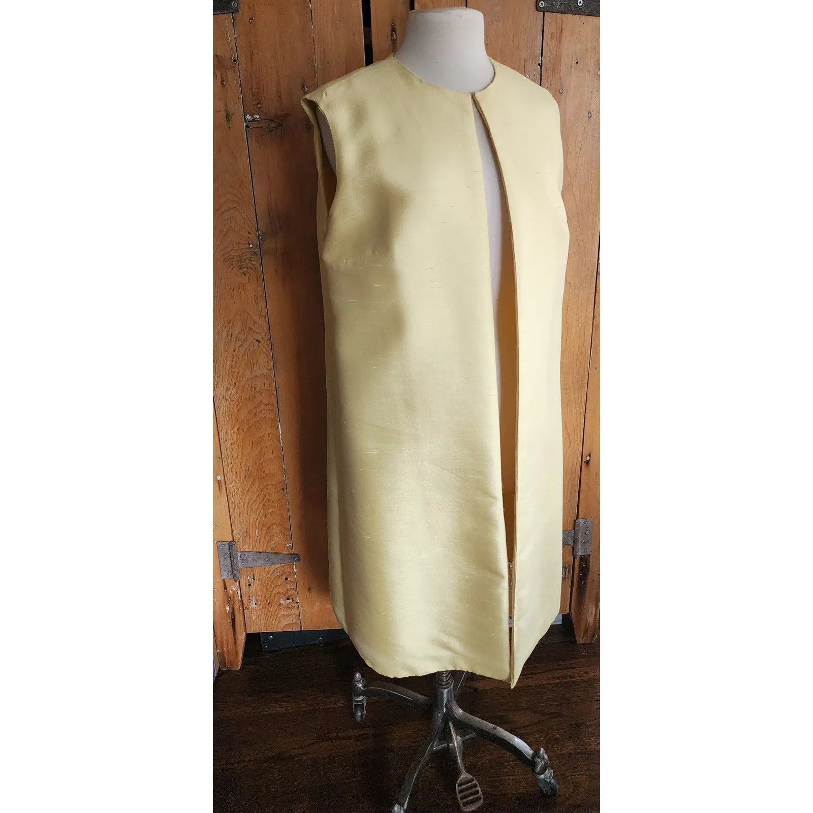 Vintage 60s Long Vest Yellow Silk Duster