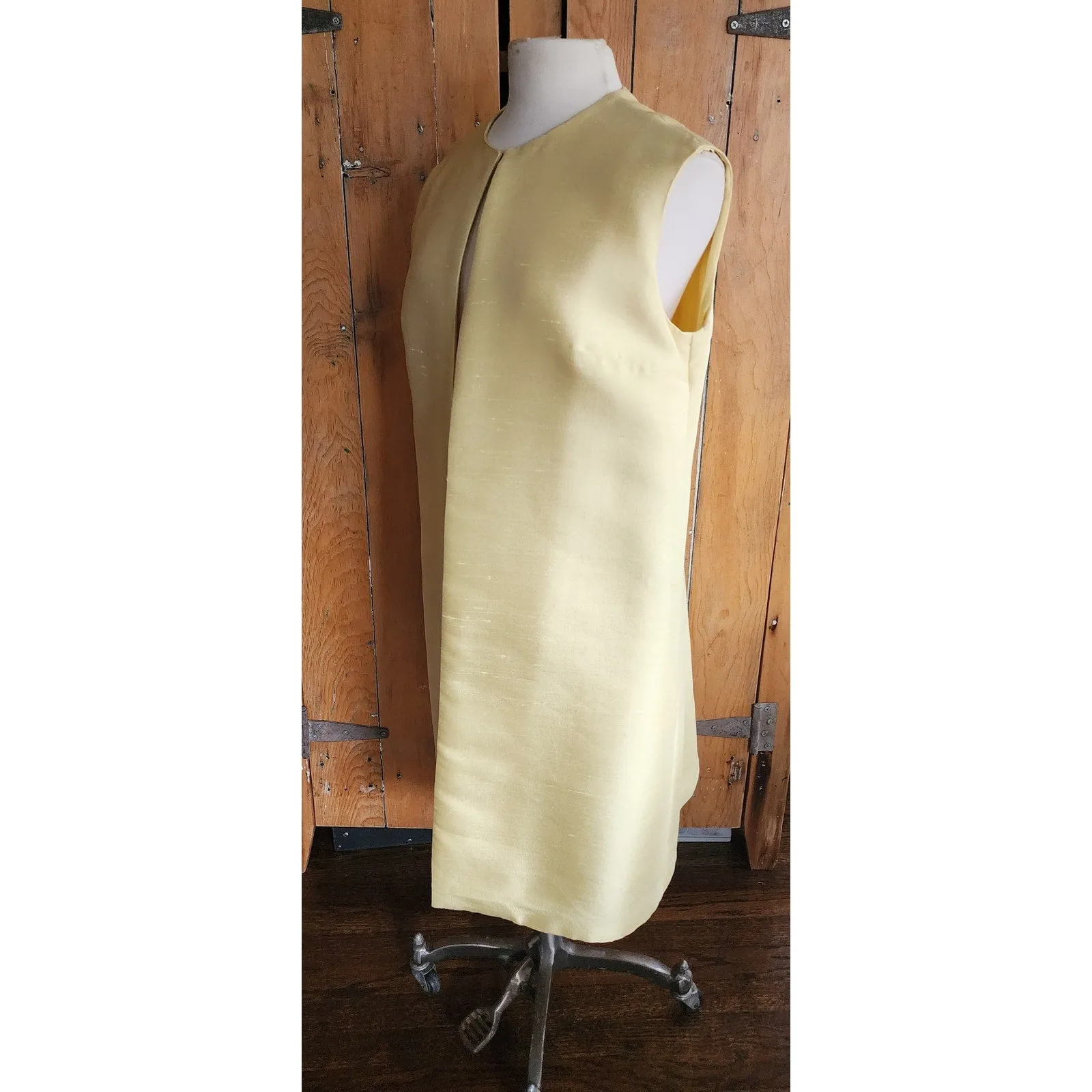 Vintage 60s Long Vest Yellow Silk Duster