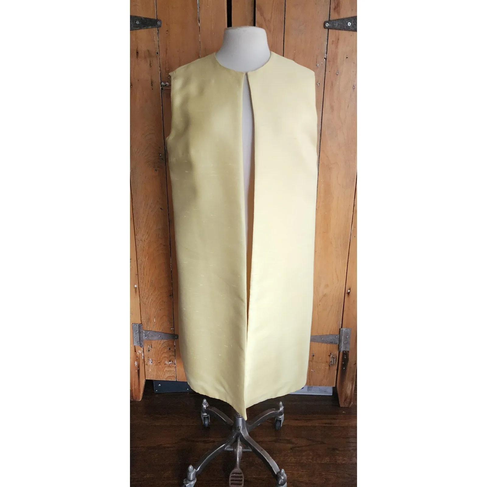Vintage 60s Long Vest Yellow Silk Duster