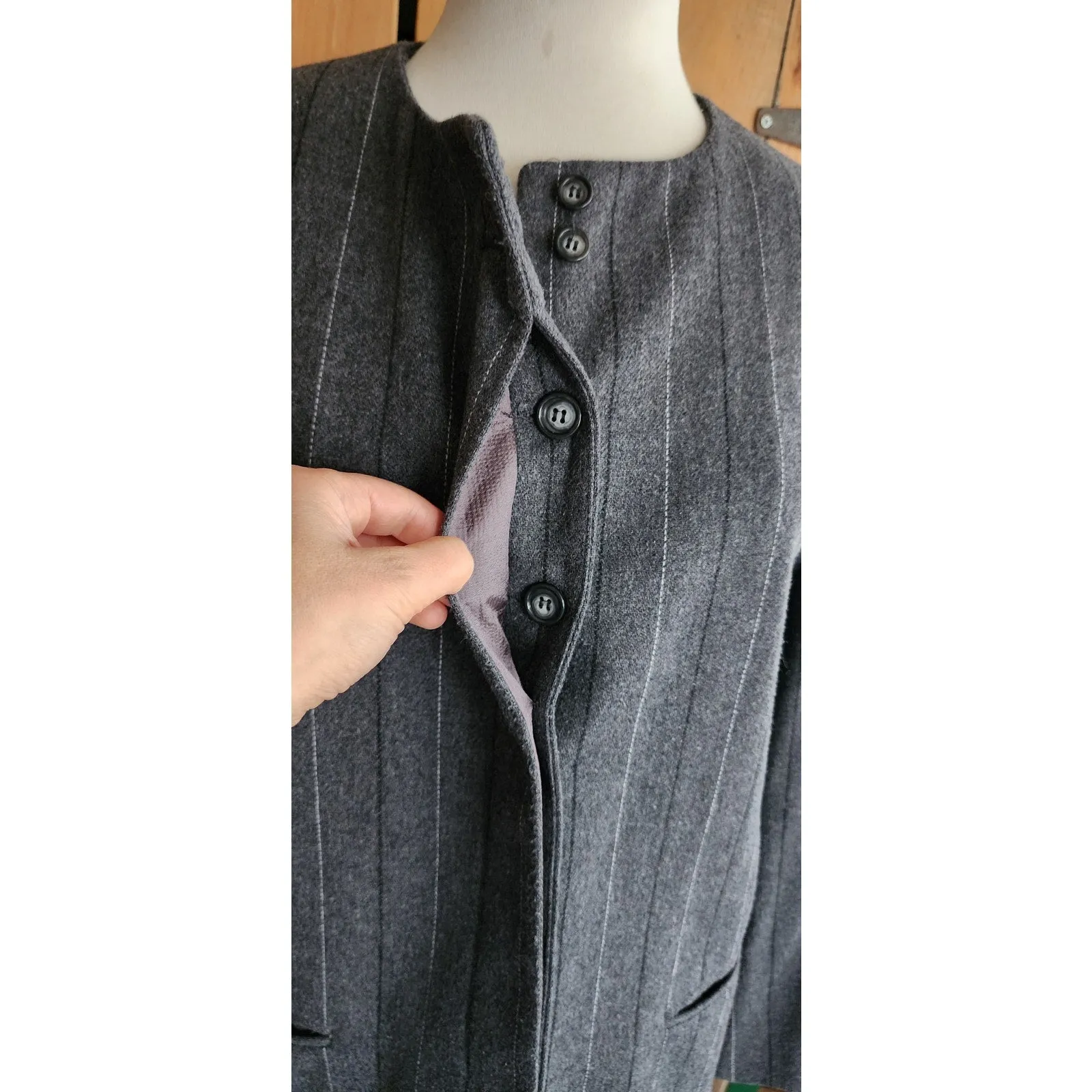Vintage 80s Pinstriped Blazer Gray Wool Ashley Brooke