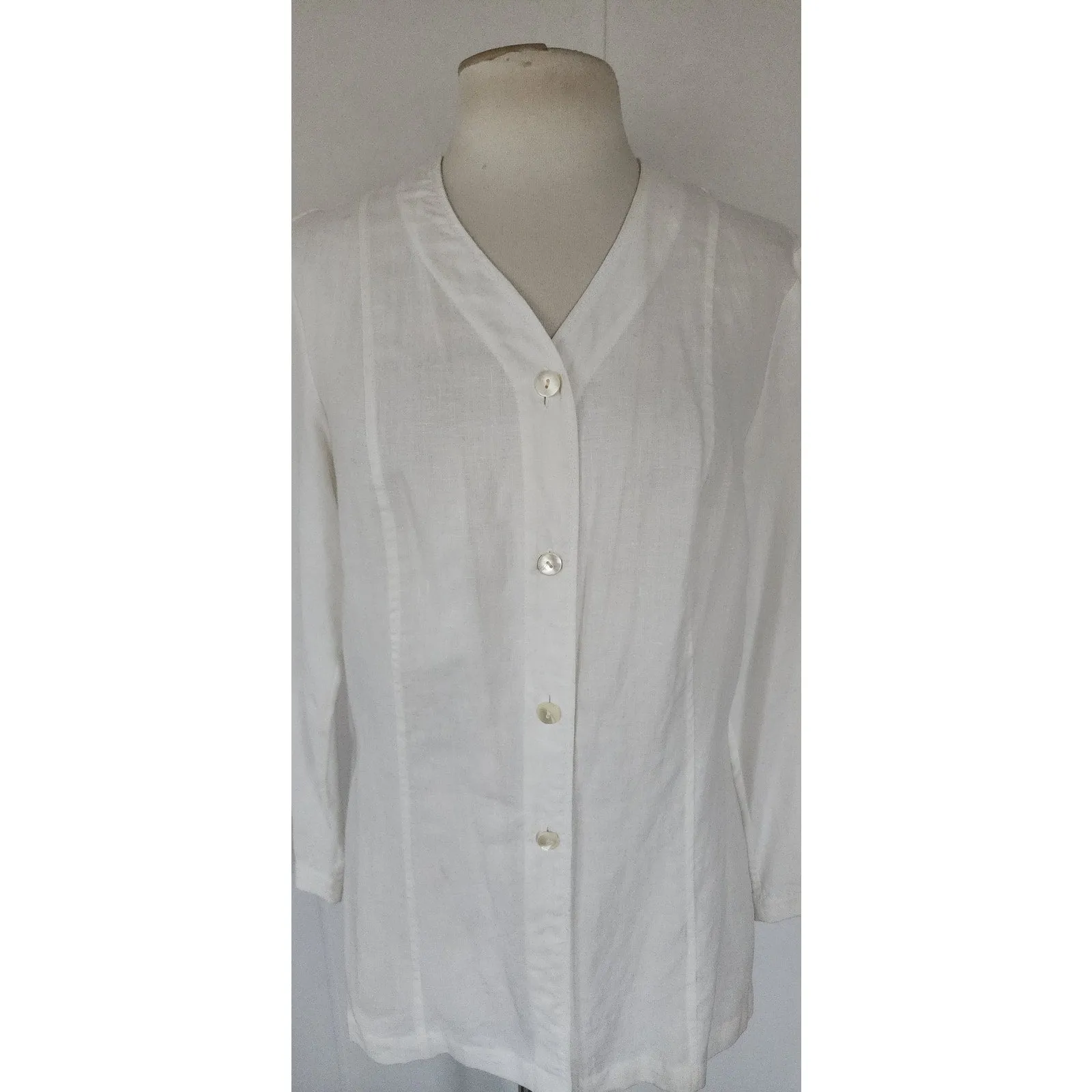Vintage 90s Blazer White Linen L T Sport / Petite Small