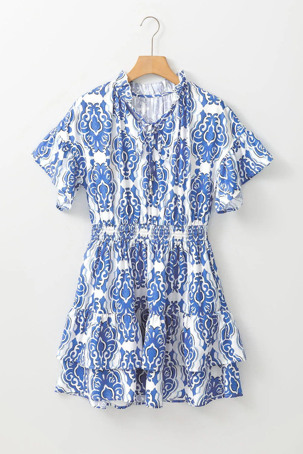 Vintage Floral Mini Dress with Ruffled Sleeves and Smocked Waist