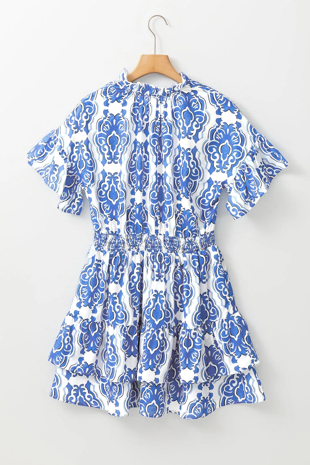 Vintage Floral Mini Dress with Ruffled Sleeves and Smocked Waist