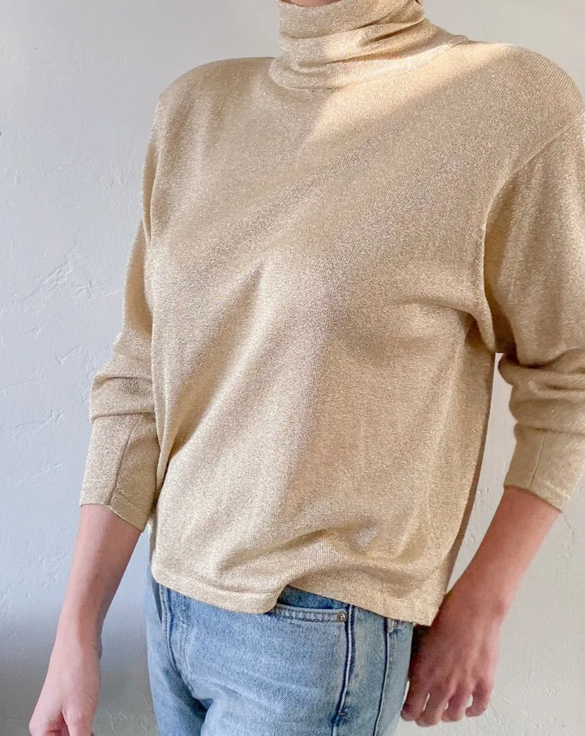 Vintage Gold Metallic Turtleneck Sweater