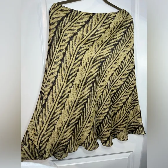 Vintage Lauren Ralph Lauren Khaki Black Batik Tropical Palm Leaf Print Skirt