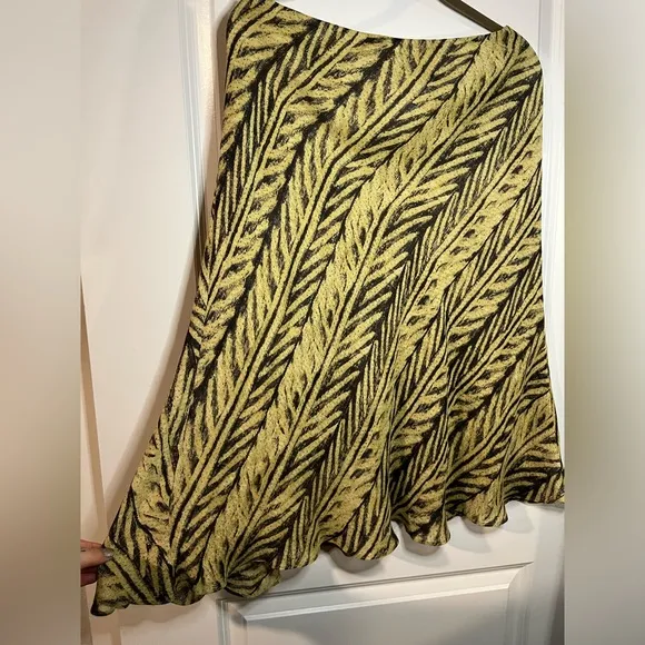 Vintage Lauren Ralph Lauren Khaki Black Batik Tropical Palm Leaf Print Skirt