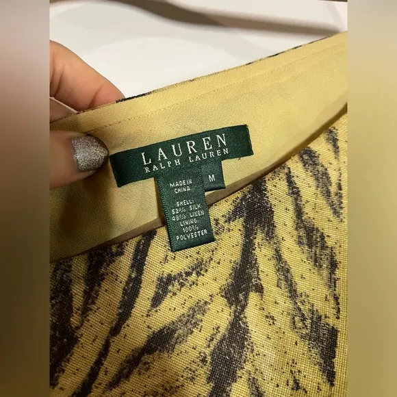 Vintage Lauren Ralph Lauren Khaki Black Batik Tropical Palm Leaf Print Skirt