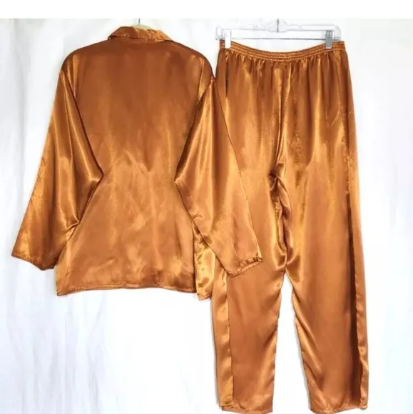 Vintage Victoria's Secret Gold Satin Pajama Top Pants Set Small