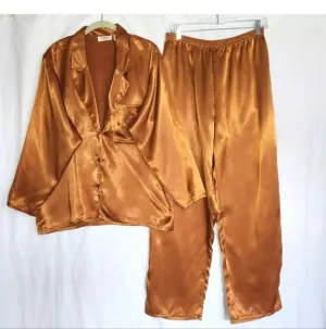 Vintage Victoria's Secret Gold Satin Pajama Top Pants Set Small