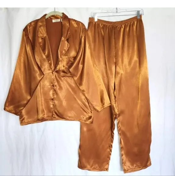 Vintage Victoria's Secret Gold Satin Pajama Top Pants Set Small