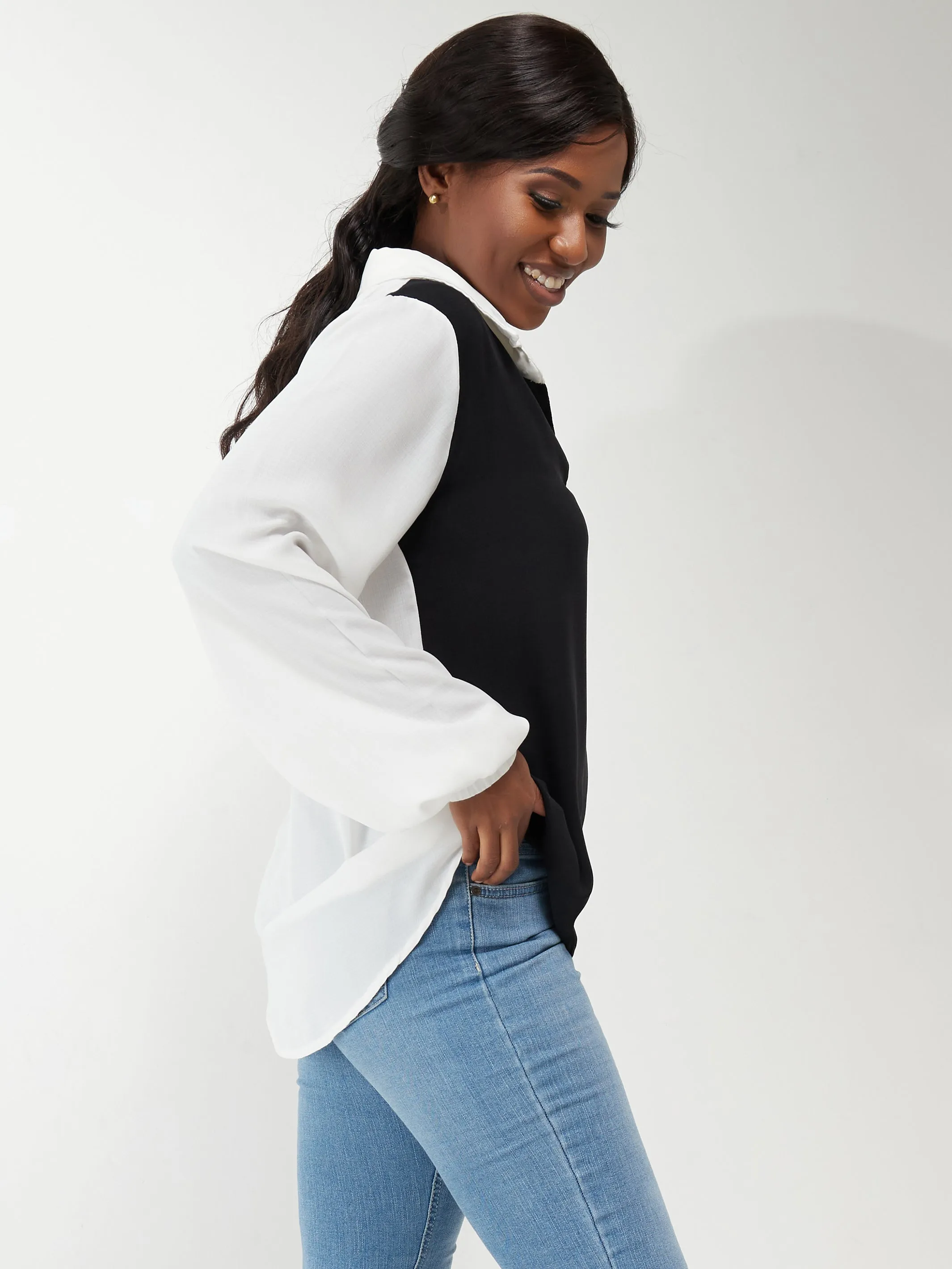 Vivo Zuri Long Sleeved Blouse - White / Black