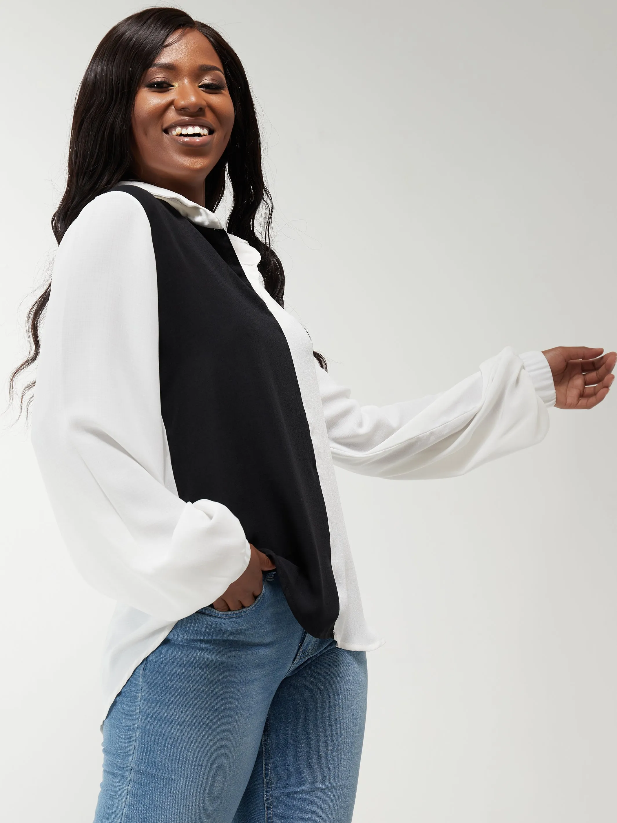 Vivo Zuri Long Sleeved Blouse - White / Black