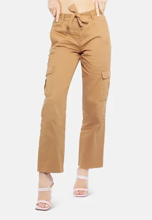 Waist Bow Tie Paper Bag Pants