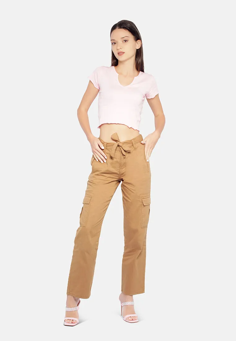 Waist Bow Tie Paper Bag Pants
