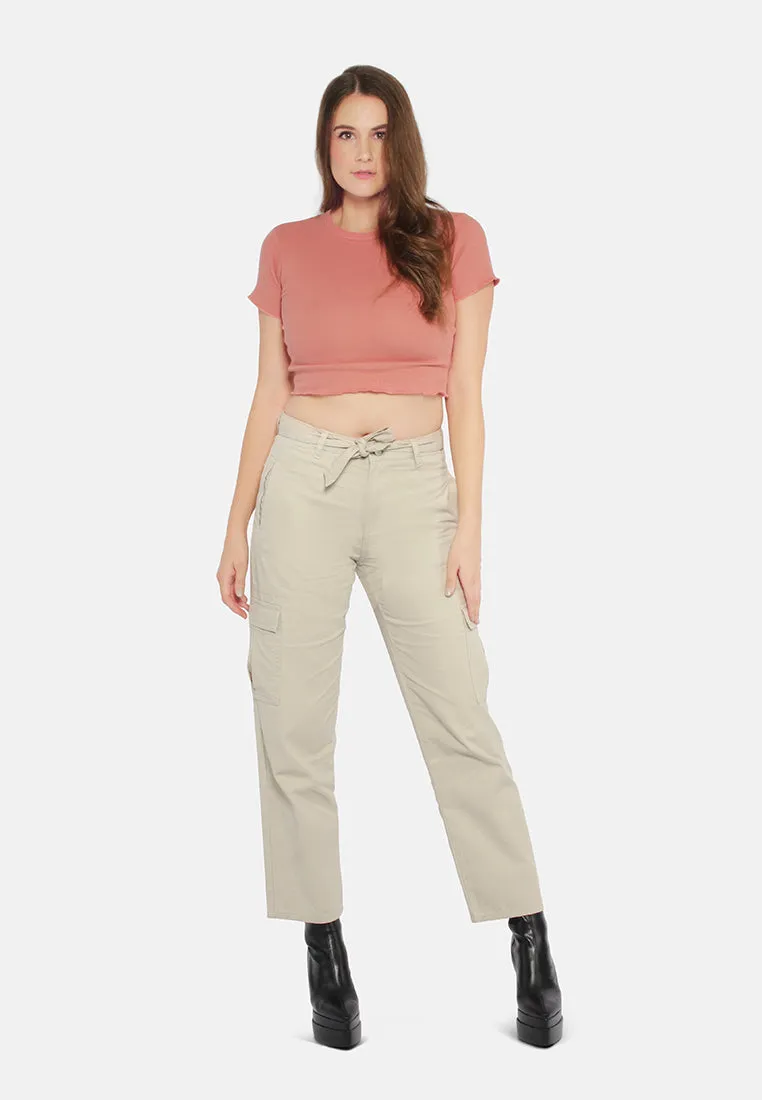 Waist Bow Tie Paper Bag Pants