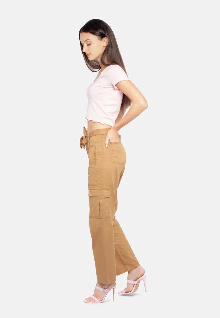 Waist Bow Tie Paper Bag Pants