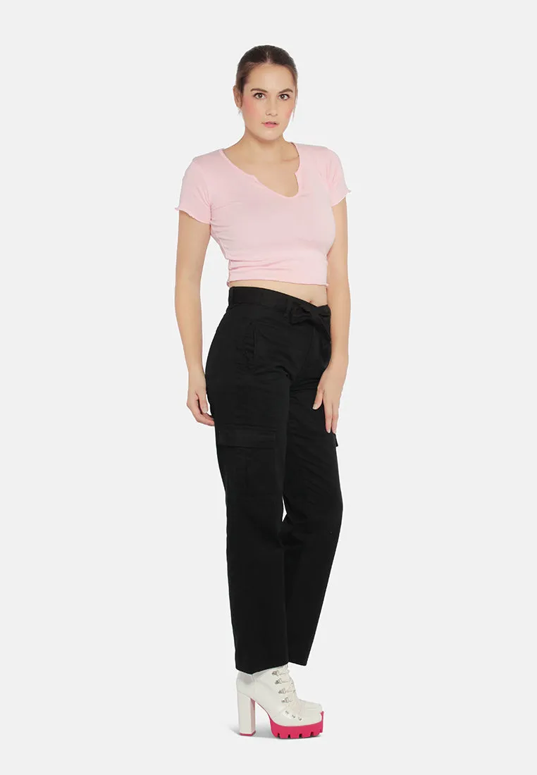 Waist Bow Tie Paper Bag Pants
