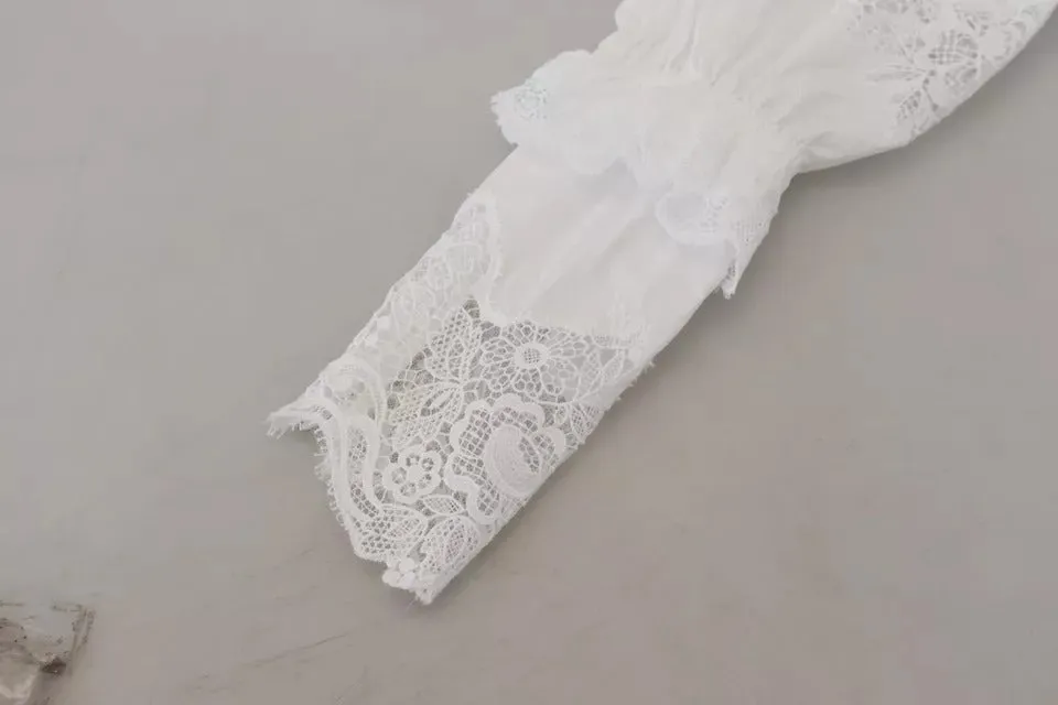 White Lace Trim Turtleneck Blouse Cotton Top