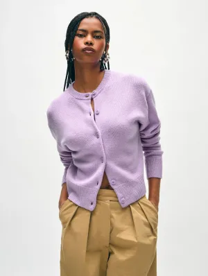 White   Warren Cashmere Blend Crewneck Button Cardigan