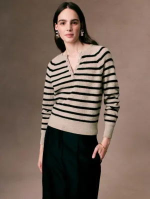 White   Warren Cashmere Ribbed Button Henley