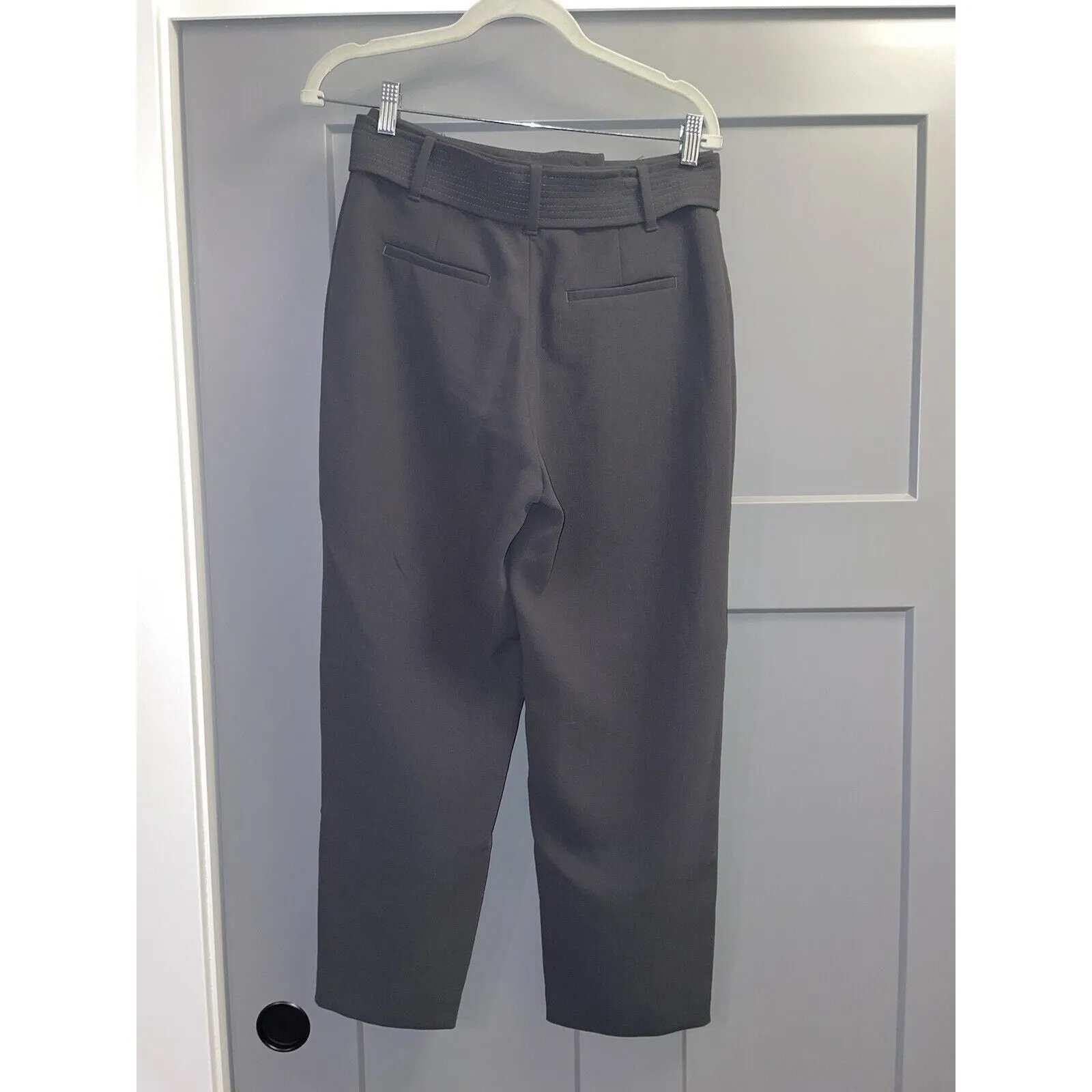 Wilfred Aritzia Women's High-Waisted Tie Front Pants, Gray Plaid Trouser with Belt - Size 6