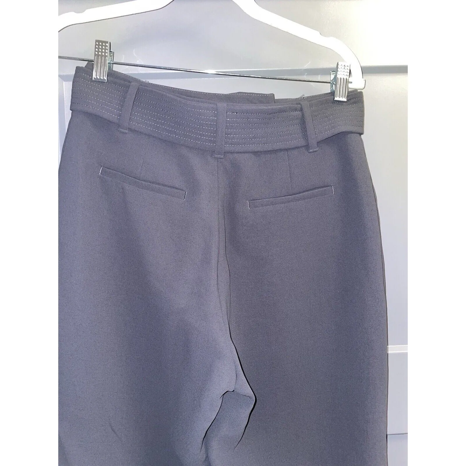 Wilfred Aritzia Women's High-Waisted Tie Front Pants, Gray Plaid Trouser with Belt - Size 6