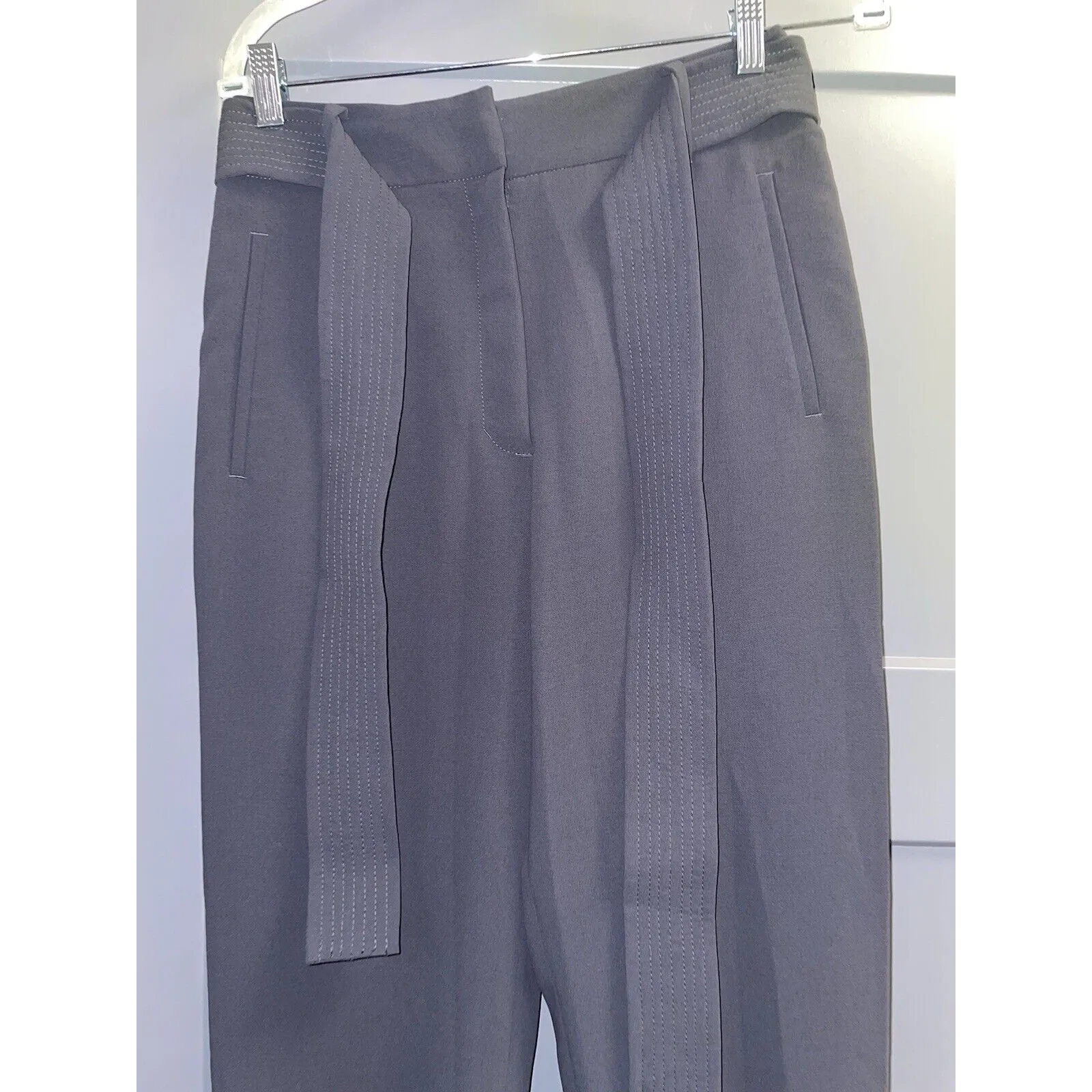 Wilfred Aritzia Women's High-Waisted Tie Front Pants, Gray Plaid Trouser with Belt - Size 6