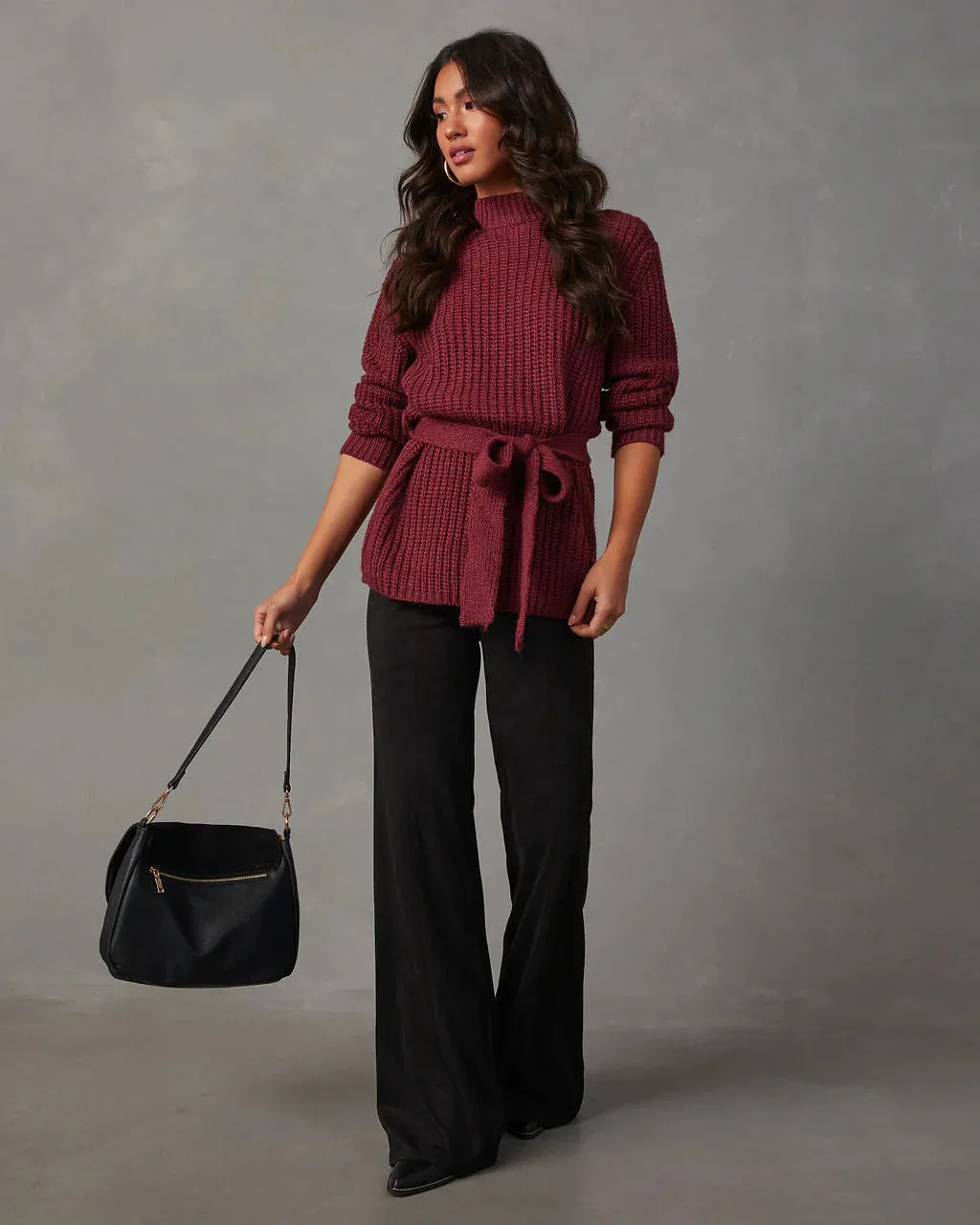 Wixson Belted Mock Neck Sweater