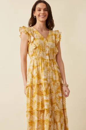 Womens Botanical Print Button Detail Ruffled Tank Maxi