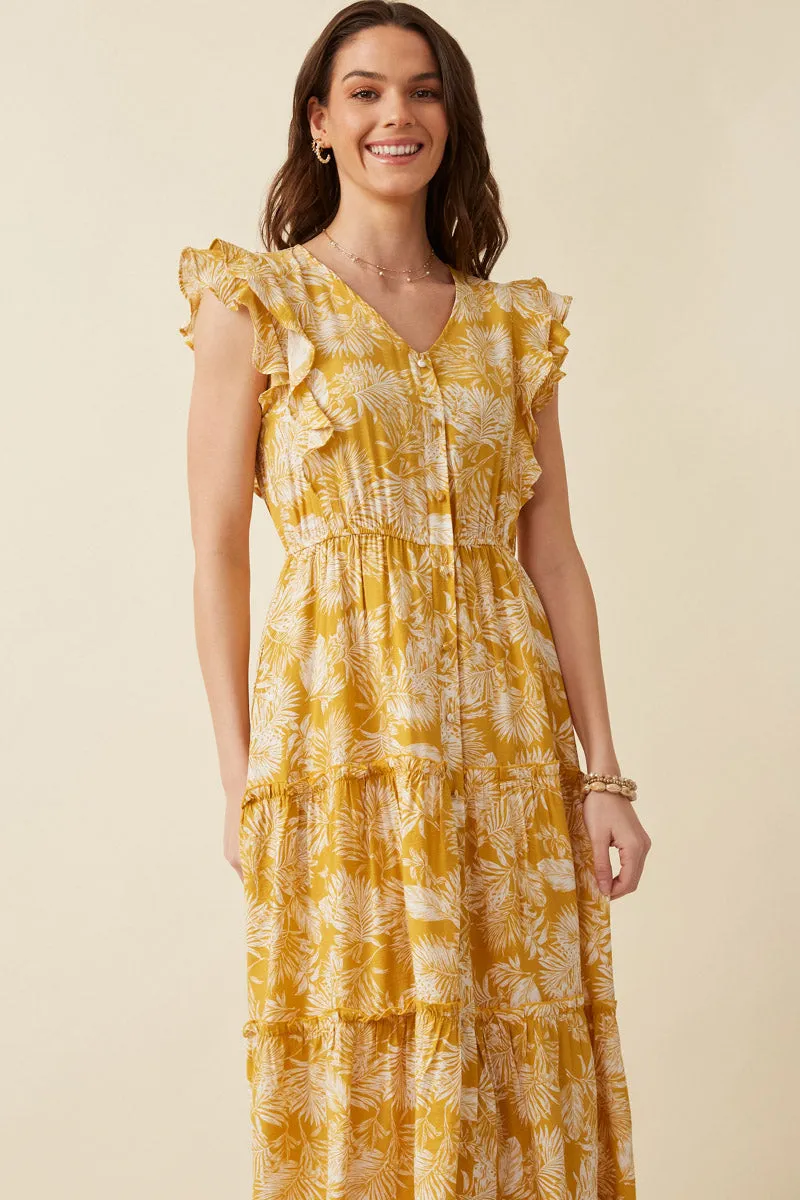 Womens Botanical Print Button Detail Ruffled Tank Maxi