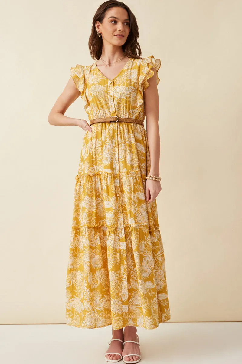 Womens Botanical Print Button Detail Ruffled Tank Maxi