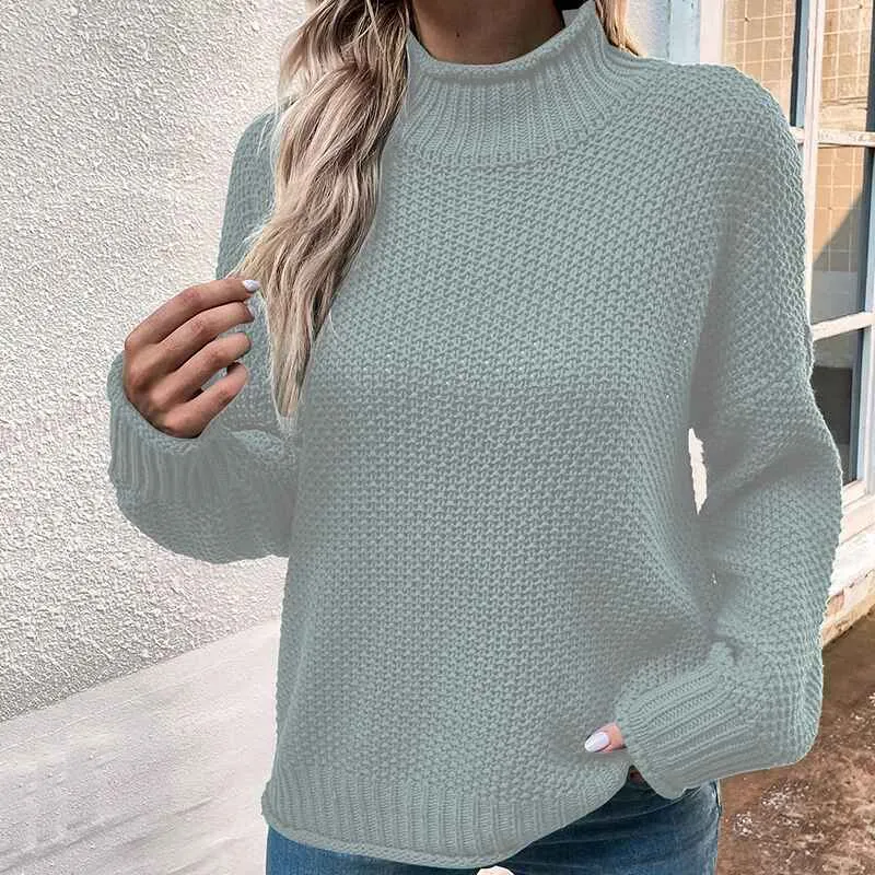 Women's Fall Long Sleeve Turtleneck Casual Loose Chunky Knitted Pullover Sweater Jumper Tops K406