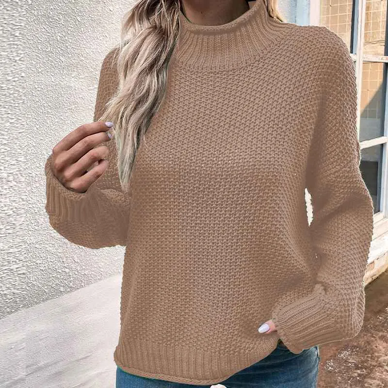 Women's Fall Long Sleeve Turtleneck Casual Loose Chunky Knitted Pullover Sweater Jumper Tops K406