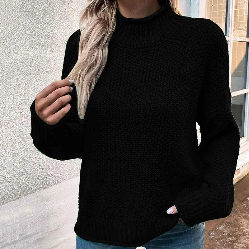 Women's Fall Long Sleeve Turtleneck Casual Loose Chunky Knitted Pullover Sweater Jumper Tops K406