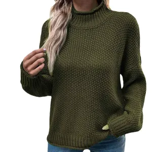 Women's Fall Long Sleeve Turtleneck Casual Loose Chunky Knitted Pullover Sweater Jumper Tops K406