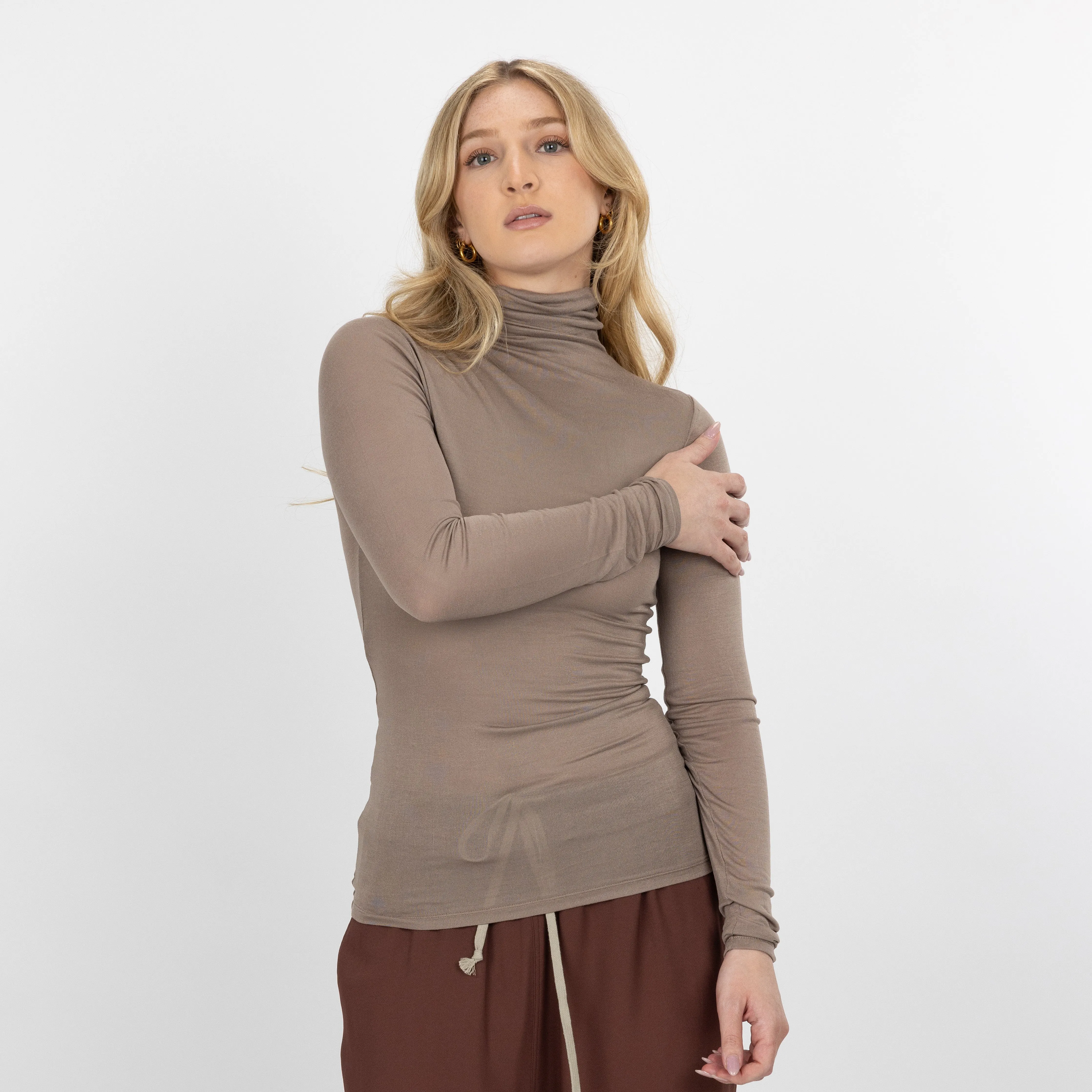 Womens Long Sleeve Viscose Turtle Neck - Fungi
