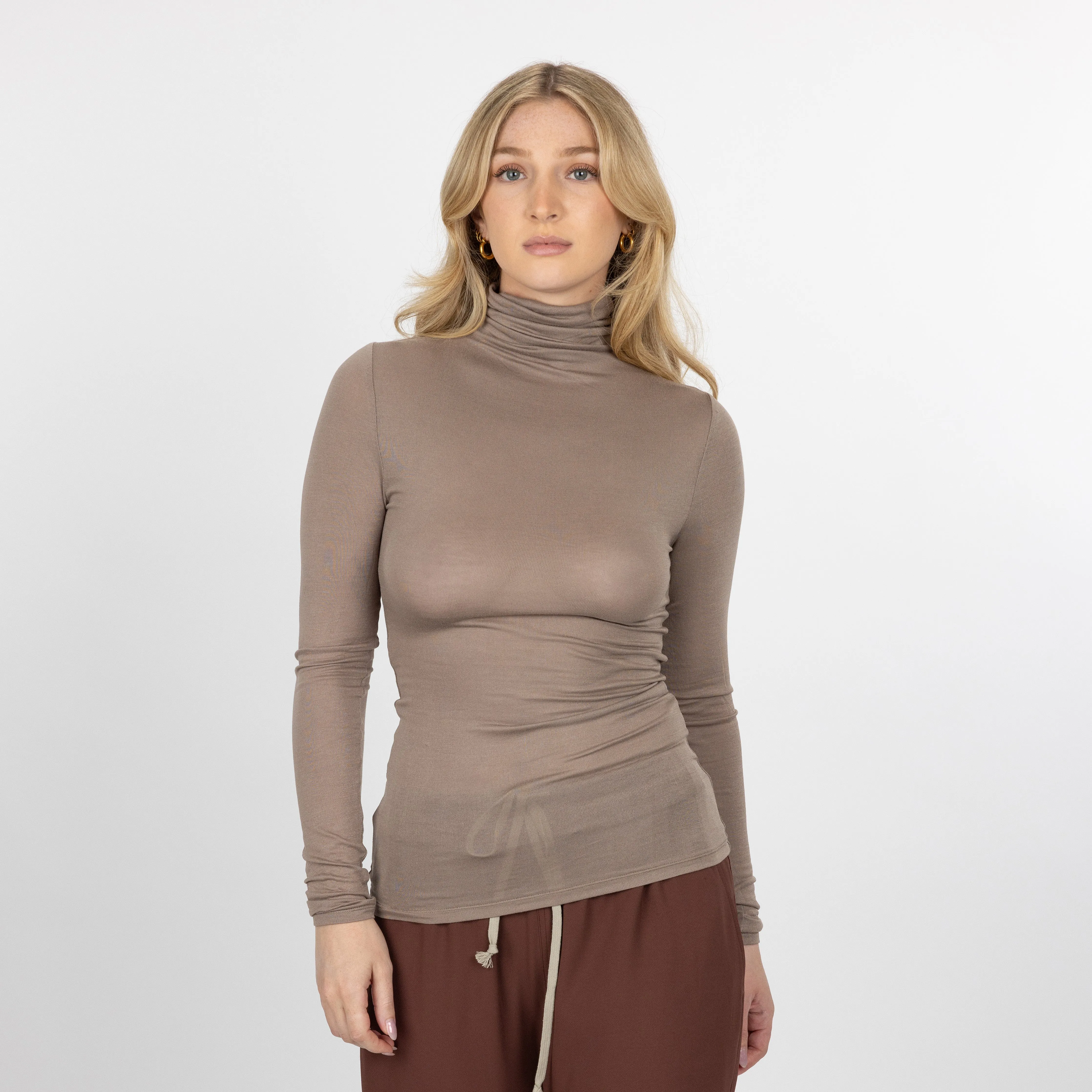 Womens Long Sleeve Viscose Turtle Neck - Fungi