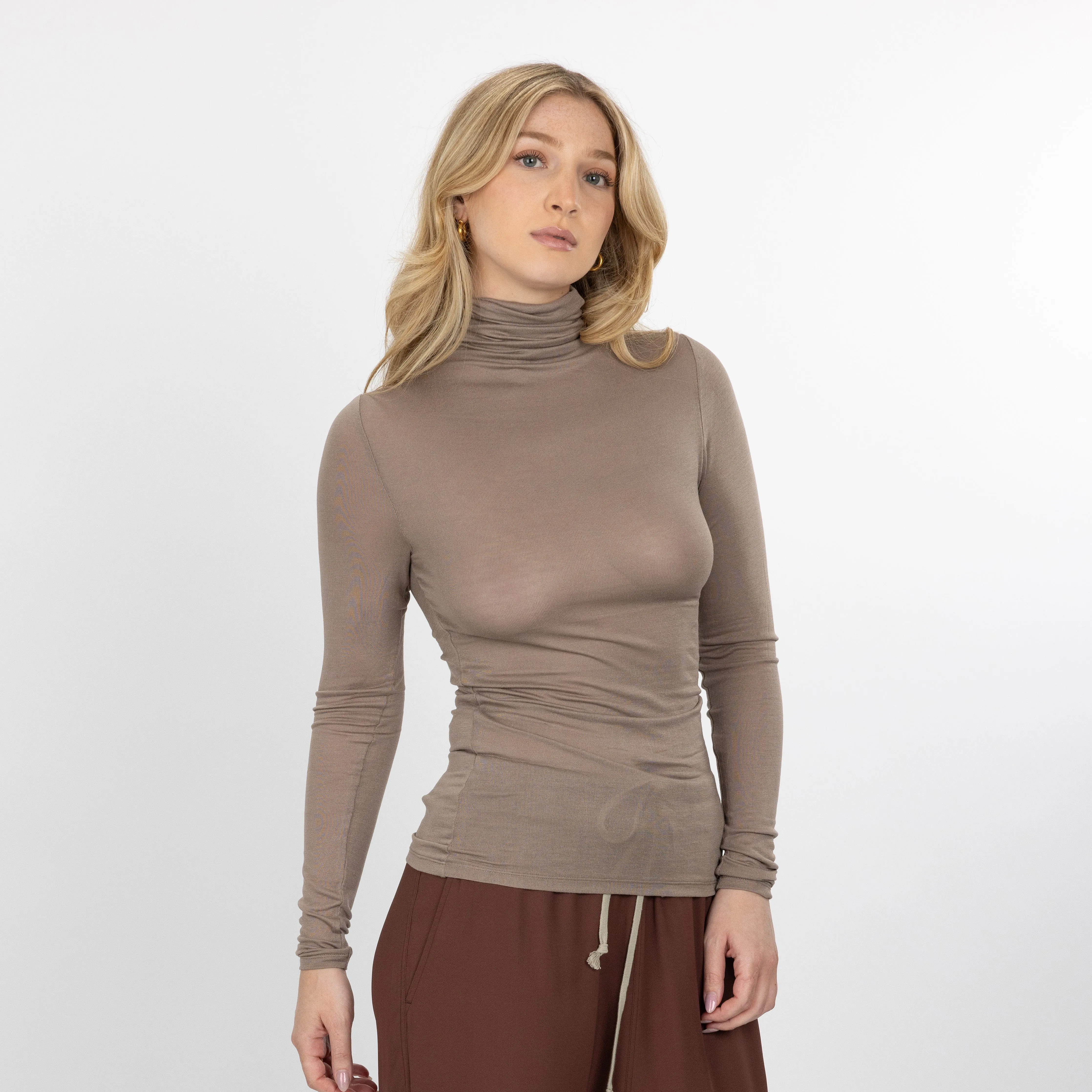 Womens Long Sleeve Viscose Turtle Neck - Fungi