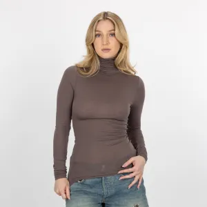 Womens Long Sleeve Viscose Turtle Neck - Iron