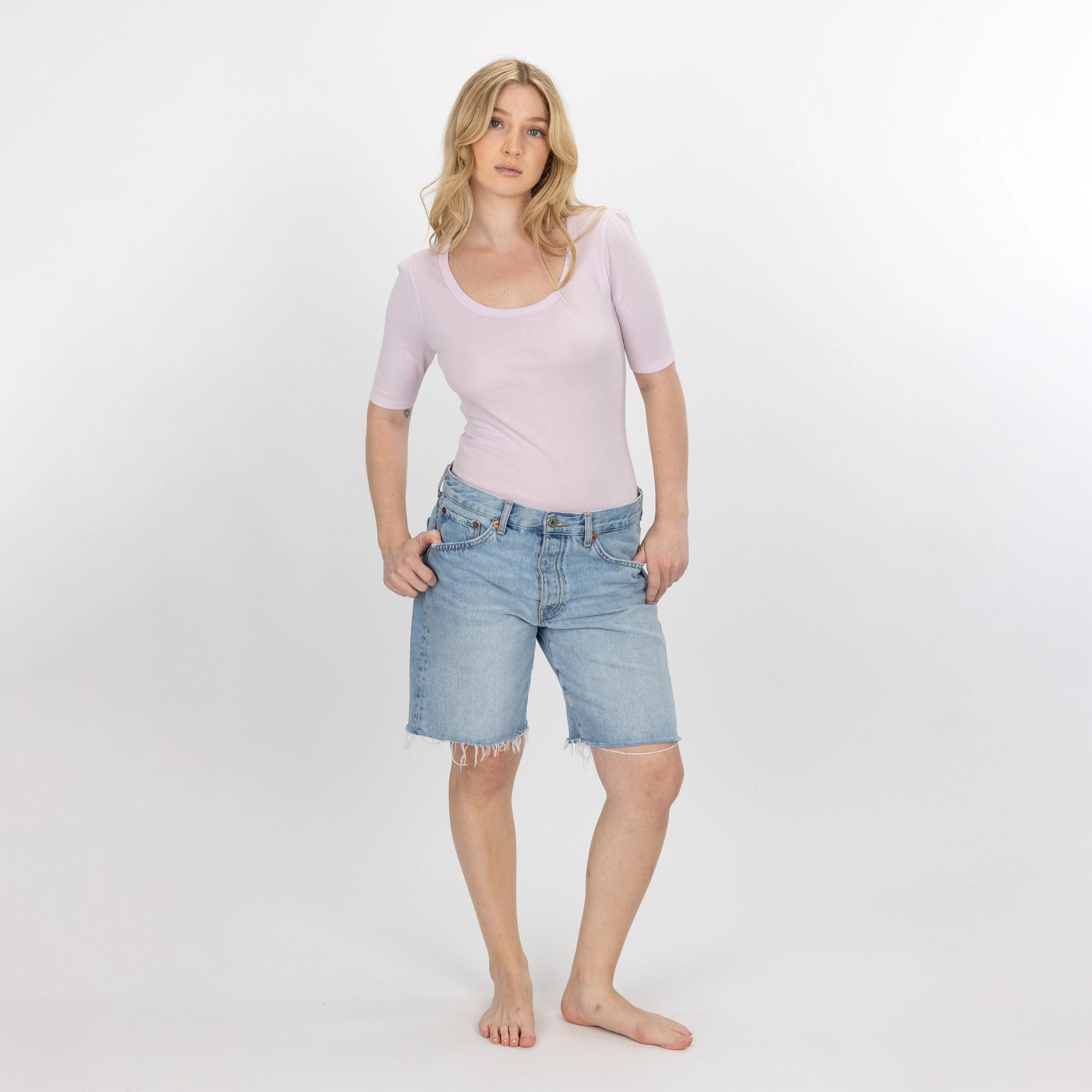 Womens Scoop Neck Elbow Length Tee - Lavender Fog