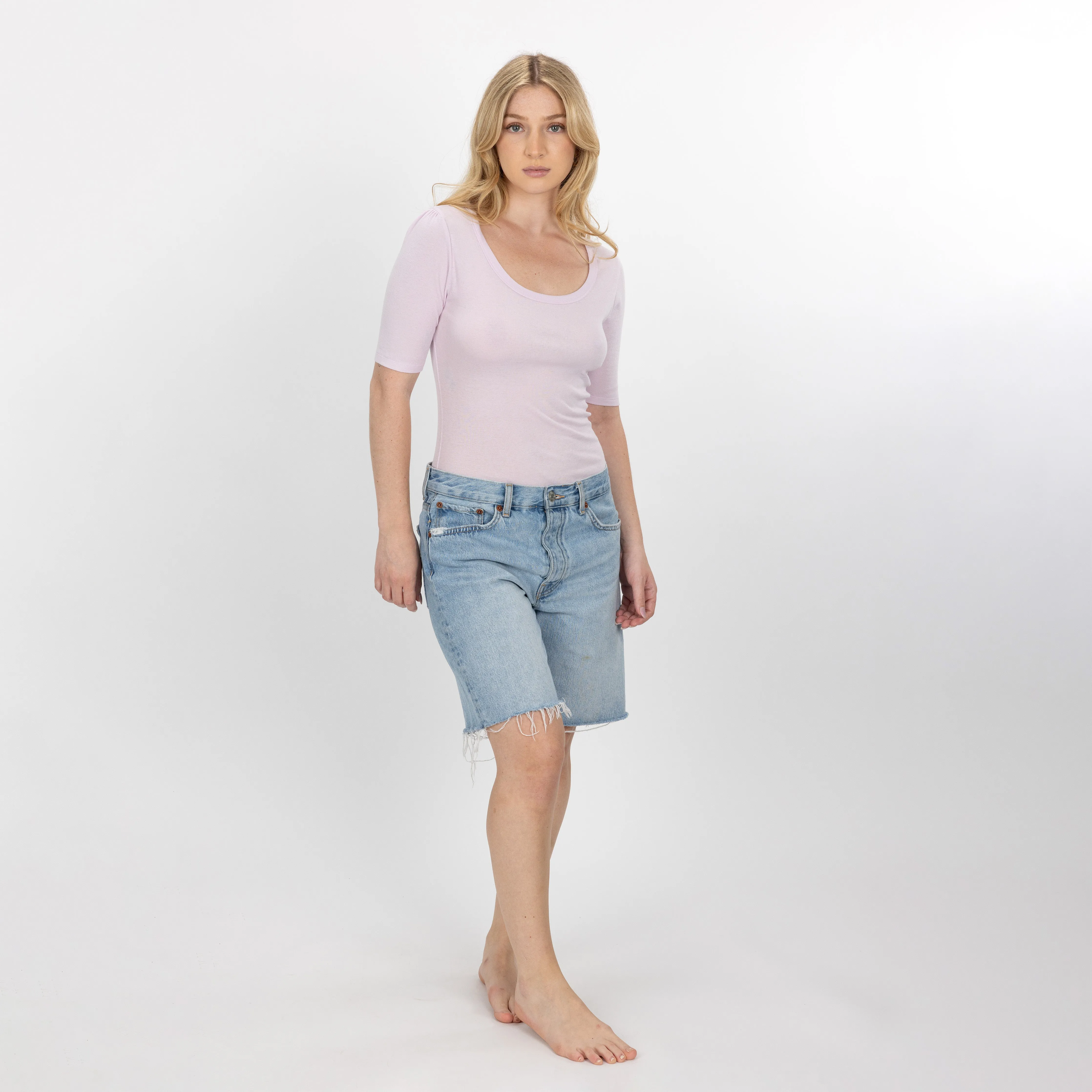 Womens Scoop Neck Elbow Length Tee - Lavender Fog