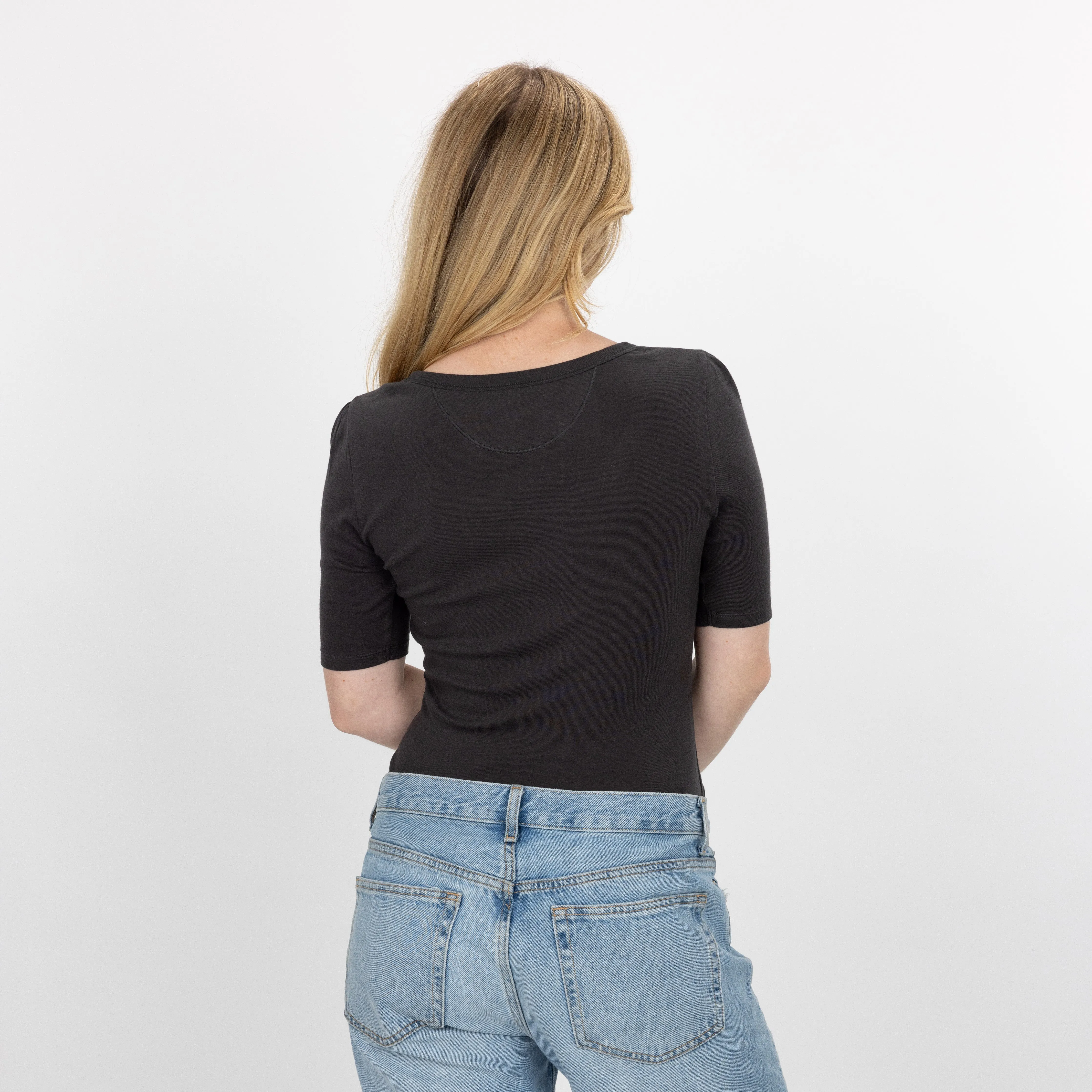 Womens Scoop Neck Elbow Length Tee - Pirate Black