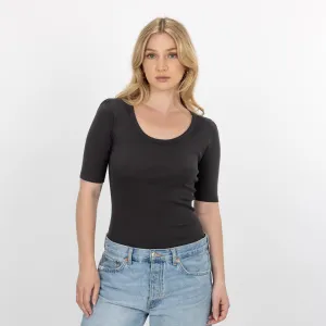 Womens Scoop Neck Elbow Length Tee - Pirate Black
