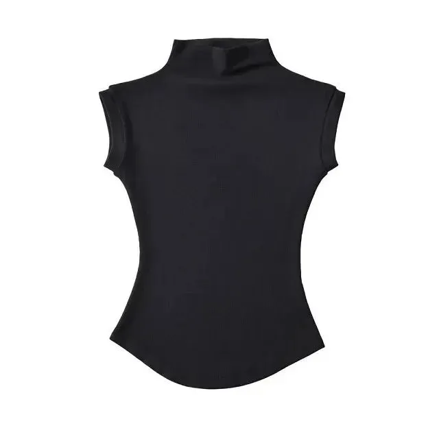 Women's Sleeveless Turtleneck Top – Slim Fit, Stretchy High Neck Tank for Summer