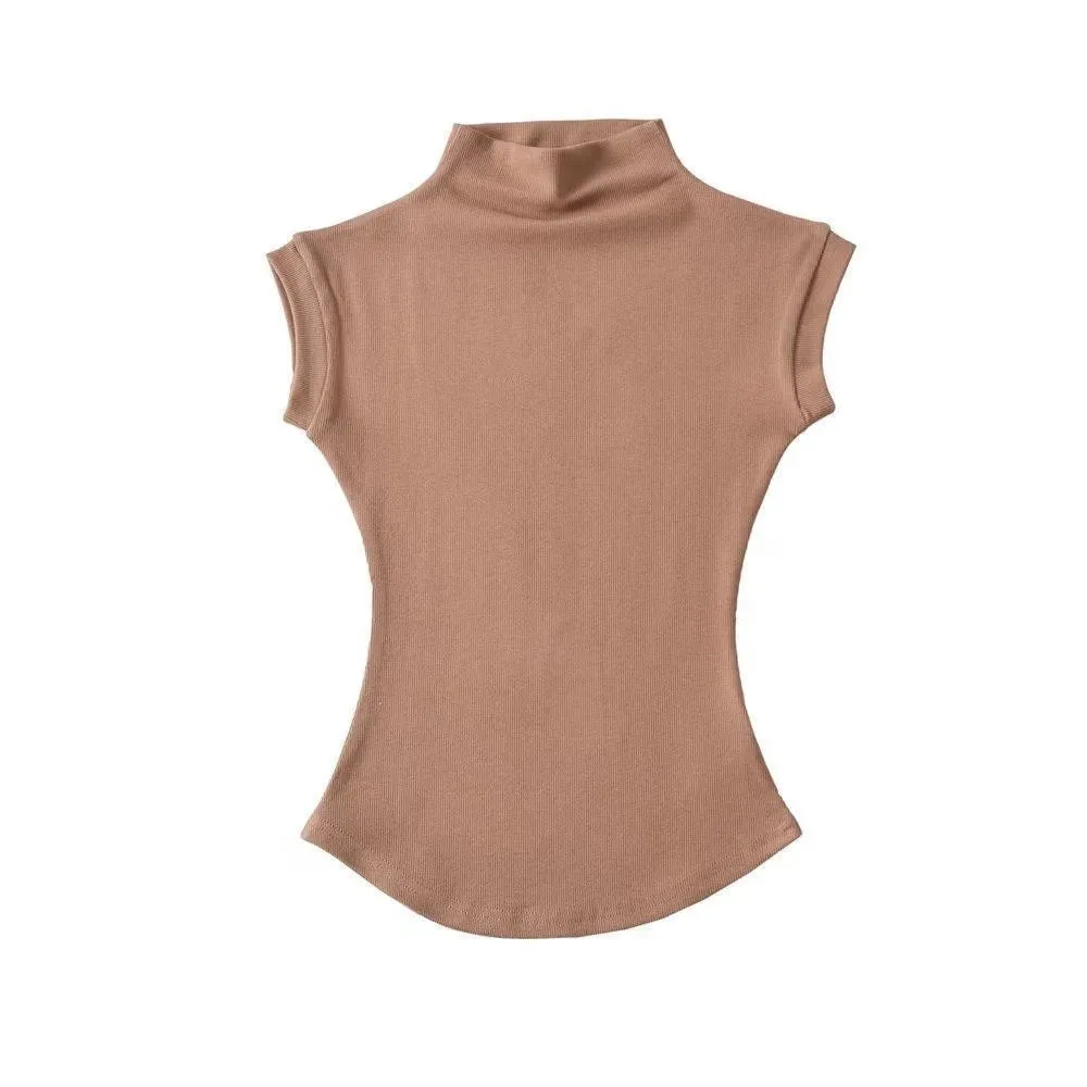 Women's Sleeveless Turtleneck Top – Slim Fit, Stretchy High Neck Tank for Summer