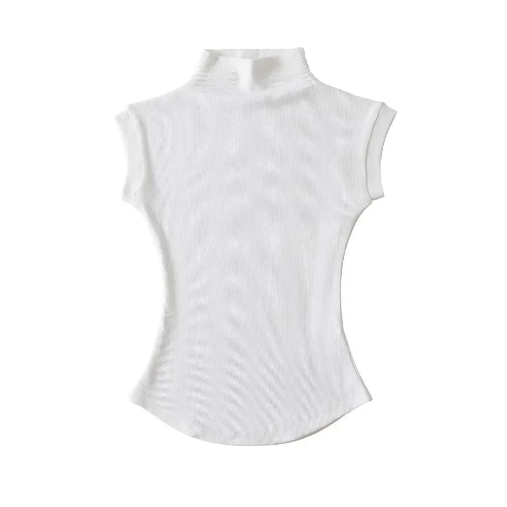 Women's Sleeveless Turtleneck Top – Slim Fit, Stretchy High Neck Tank for Summer