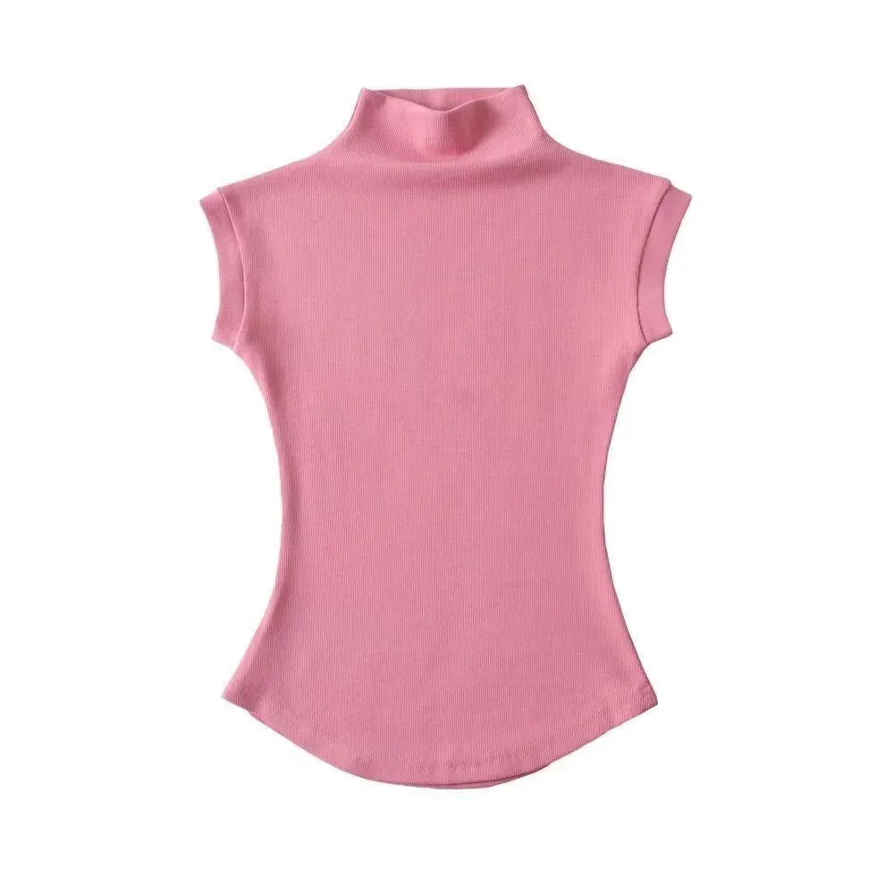 Women's Sleeveless Turtleneck Top – Slim Fit, Stretchy High Neck Tank for Summer