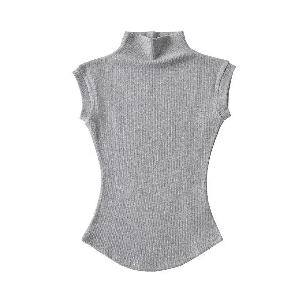Women's Sleeveless Turtleneck Top – Slim Fit, Stretchy High Neck Tank for Summer
